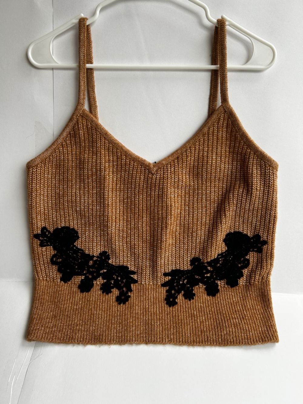 Express Gold Knit Cami with Black Floral Lace